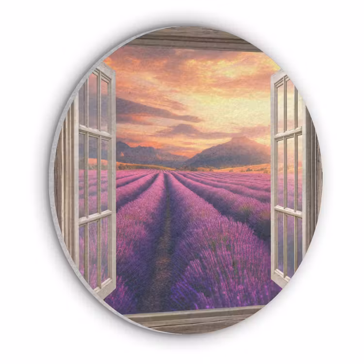 Doorkijk - Lavendel - Landschap - Bloemen - Paars Akoestische PET Vilt - Rond klein -3d