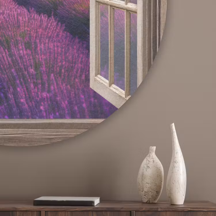 Doorkijk - Lavendel - Landschap - Bloemen - Paars Akoestische PET Vilt - Rond klein -sfeer5_closeup