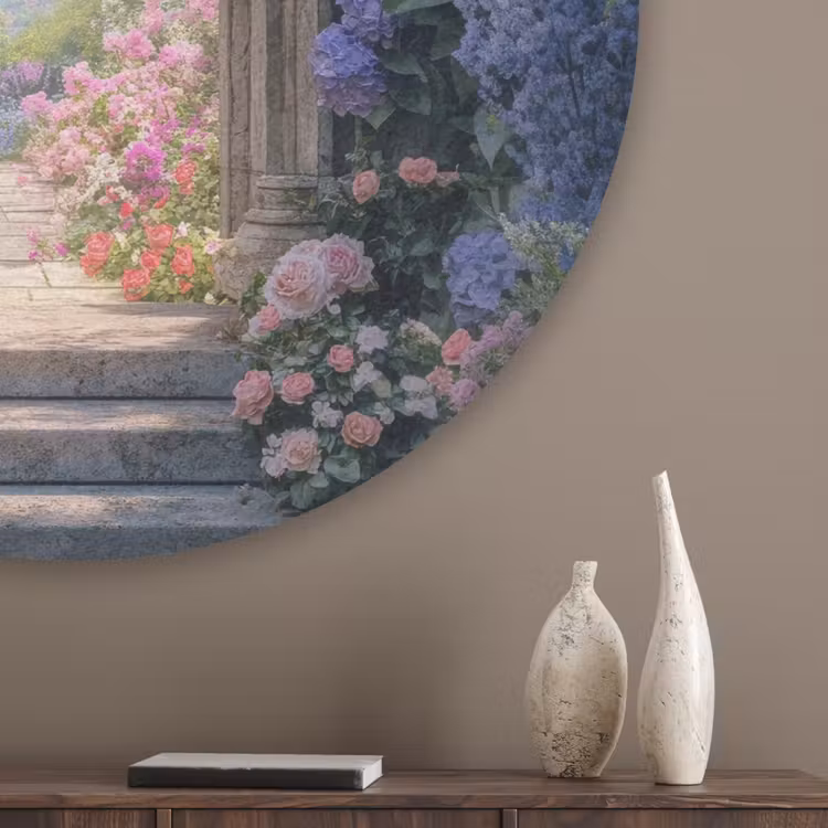 Doorkijk - Rozen - Vintage - Bloemen Akoestische PET Vilt - Rond klein -sfeer5_closeup