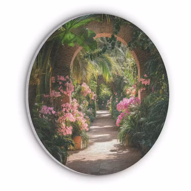 Doorkijk - Tropisch - Bloemen - Natuur Akoestische PET Vilt - Rond klein -3d