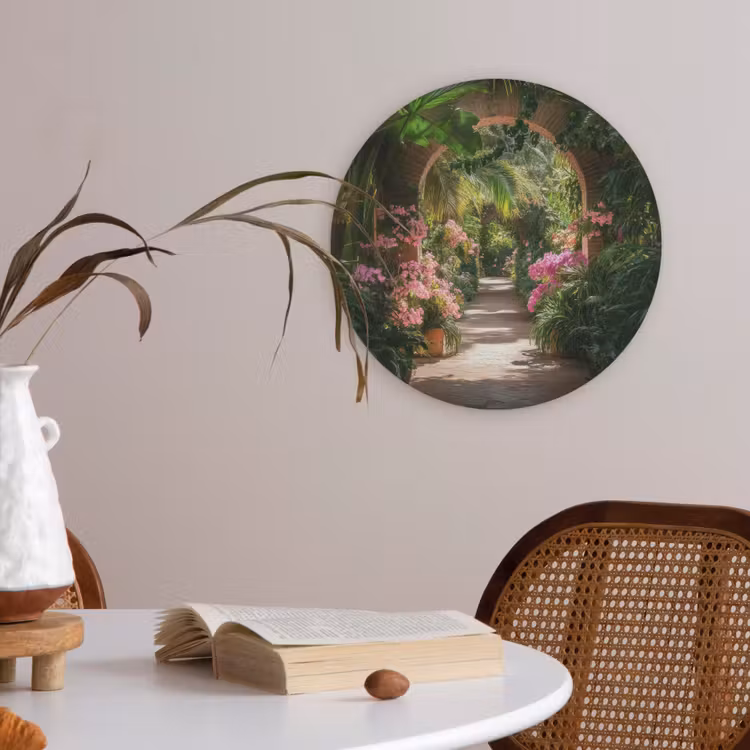 Doorkijk - Tropisch - Bloemen - Natuur Akoestische PET Vilt - Rond klein -sfeer3