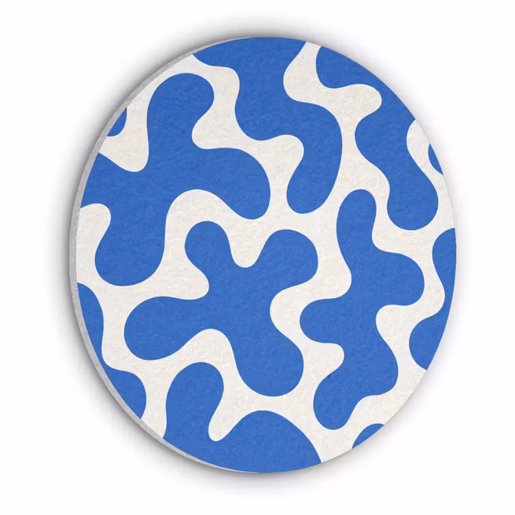 Vormen - Abstract - Blauw - Golven Akoestische PET Vilt - Rond klein -3d