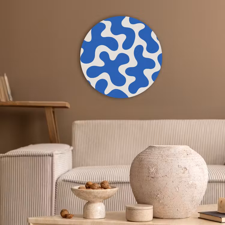 Vormen - Abstract - Blauw - Golven Akoestische PET Vilt - Rond klein -sfeer1