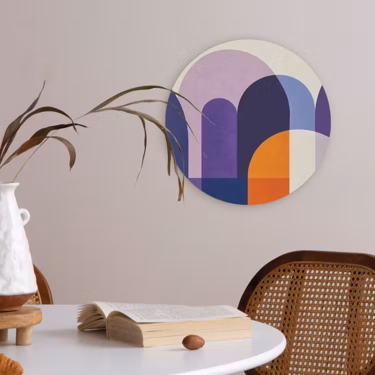Vormen - Abstract - Grafisch - Oranje Akoestische PET Vilt - Rond klein -sfeer3