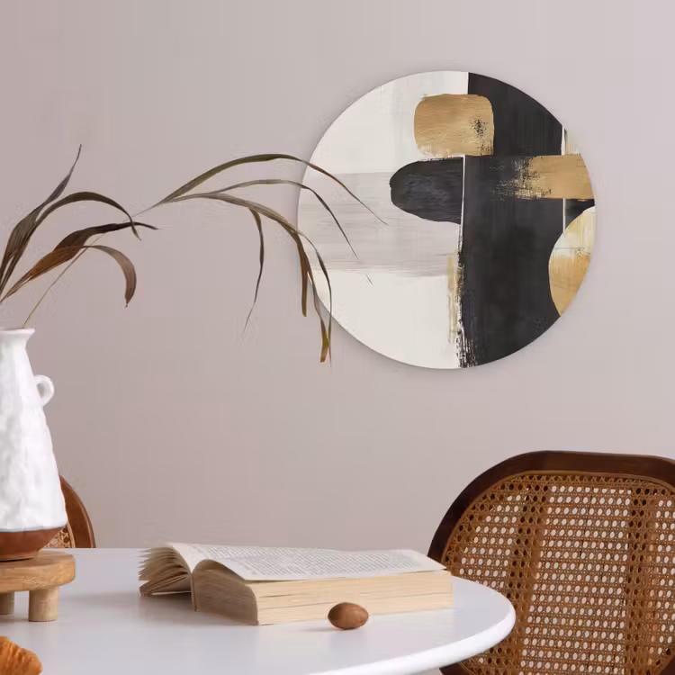Vormen - Penseelstreken - Abstract - Goud Akoestische PET Vilt - Rond klein -sfeer3