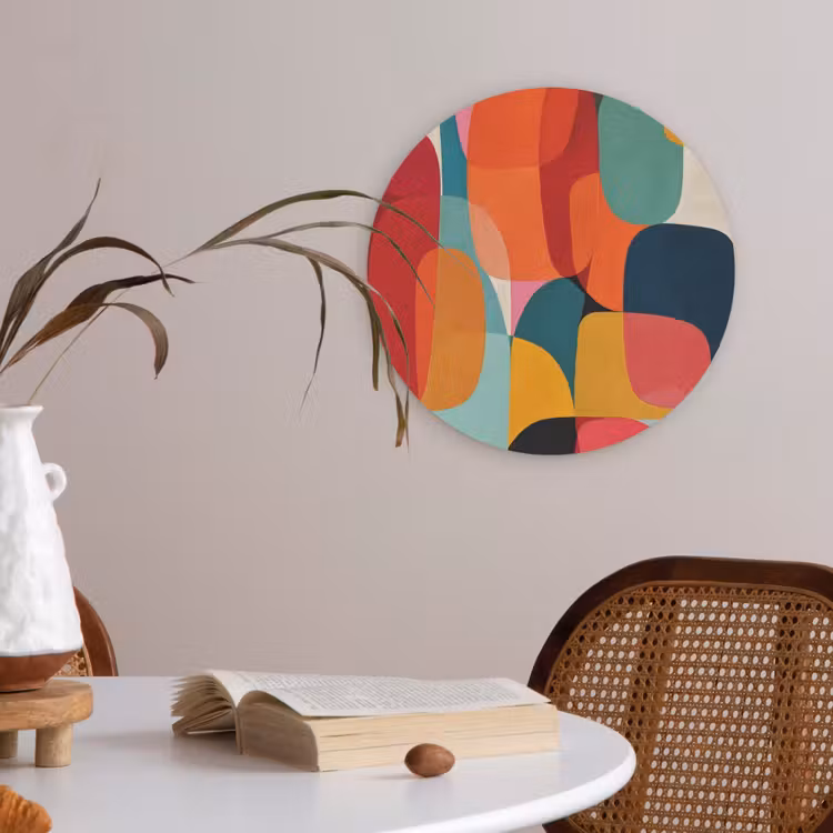 Vormen - Kleurrijk - Abstract - Vlakken Akoestische PET Vilt - Rond klein -sfeer3