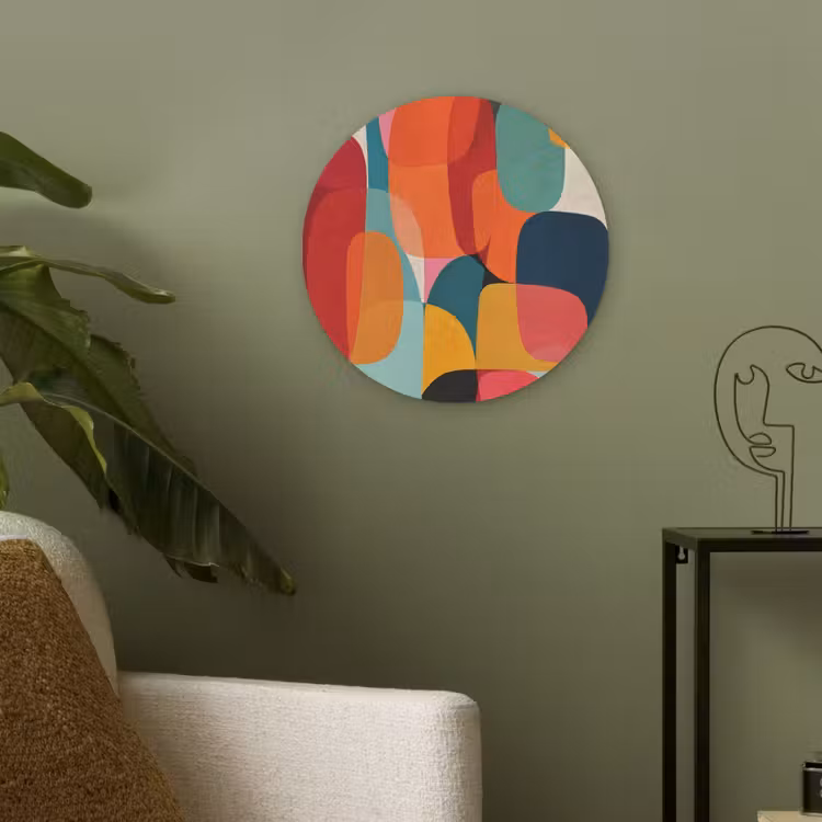 Vormen - Kleurrijk - Abstract - Vlakken Akoestische PET Vilt - Rond klein -sfeer2