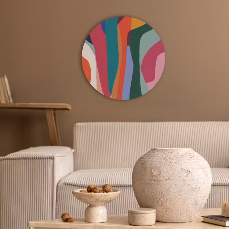 Vormen - Bochten - Kleurrijk - Abstract Akoestische PET Vilt - Rond klein -sfeer1