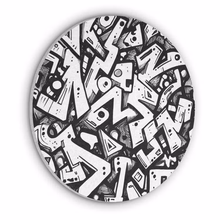 Vormen - Letters - Graffiti - Zwart Akoestische PET Vilt - Rond klein -3d