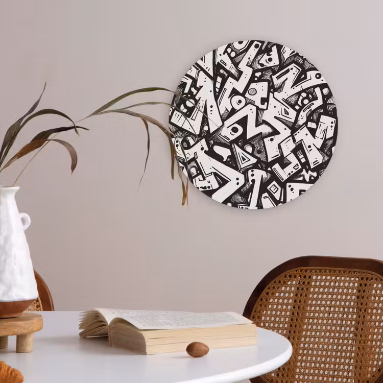 Vormen - Letters - Graffiti - Zwart Akoestische PET Vilt - Rond klein -sfeer3