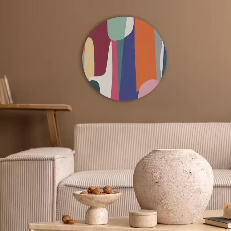 Vormen - Ritmisch - Kleuren - Abstract Akoestische PET Vilt - Rond klein -sfeer1