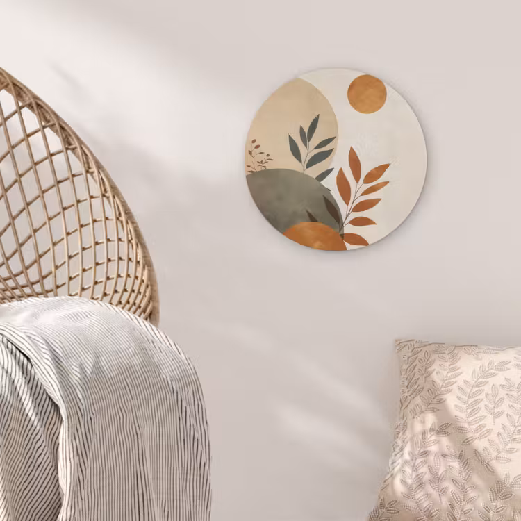 Vormen - Rond - Bladeren - Beige Akoestische PET Vilt - Rond klein -sfeer4
