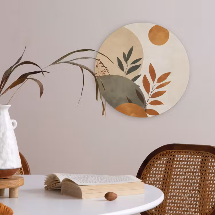Vormen - Rond - Bladeren - Beige Akoestische PET Vilt - Rond klein -sfeer3