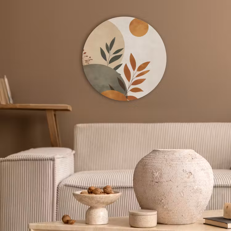 Vormen - Rond - Bladeren - Beige Akoestische PET Vilt - Rond klein -sfeer1