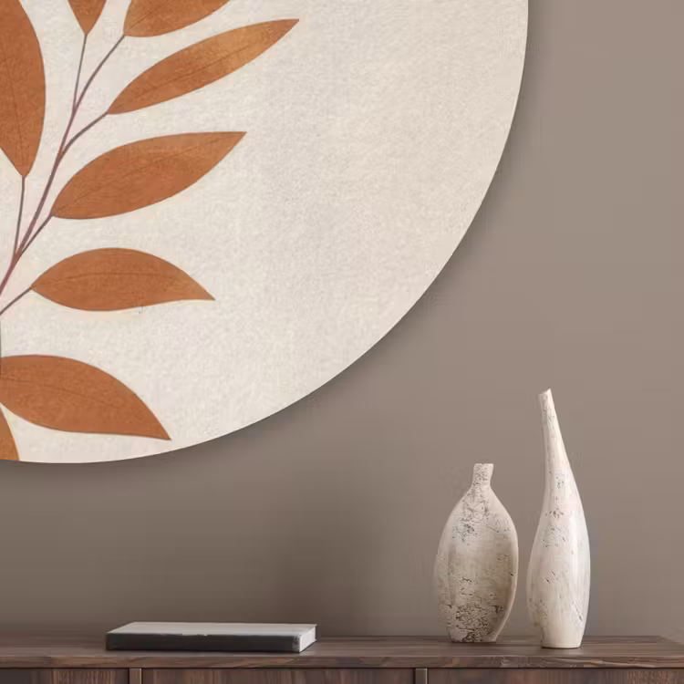 Vormen - Rond - Bladeren - Beige Akoestische PET Vilt - Rond klein -sfeer5_closeup