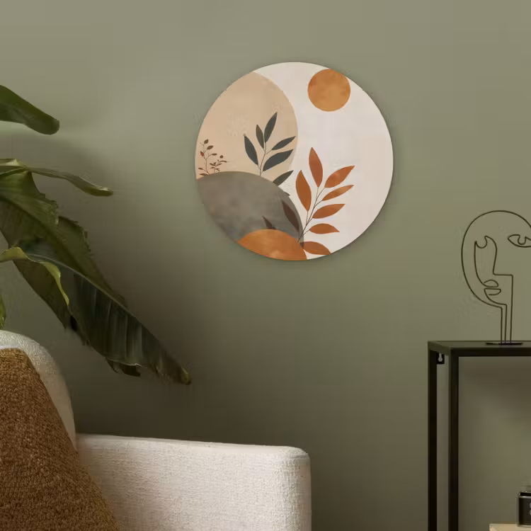 Vormen - Rond - Bladeren - Beige Akoestische PET Vilt - Rond klein -sfeer2