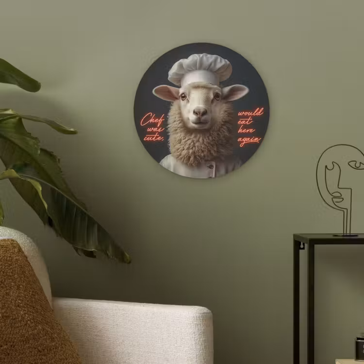 Schaap - Kokskleding - Neon - Quote Akoestische PET Vilt - Rond klein -sfeer2