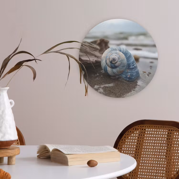 Schelp - Strand - Blauw - Zee Akoestische PET Vilt - Rond klein -sfeer3