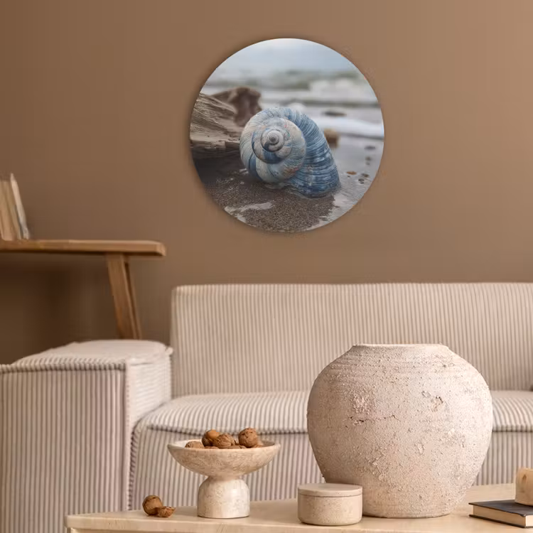 Schelp - Strand - Blauw - Zee Akoestische PET Vilt - Rond klein -sfeer1