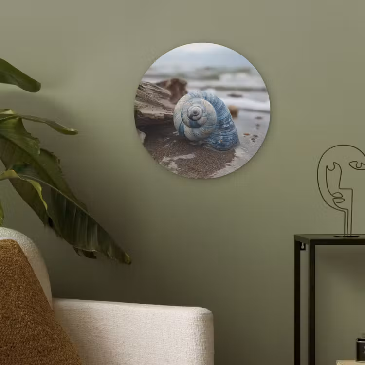 Schelp - Strand - Blauw - Zee Akoestische PET Vilt - Rond klein -sfeer2