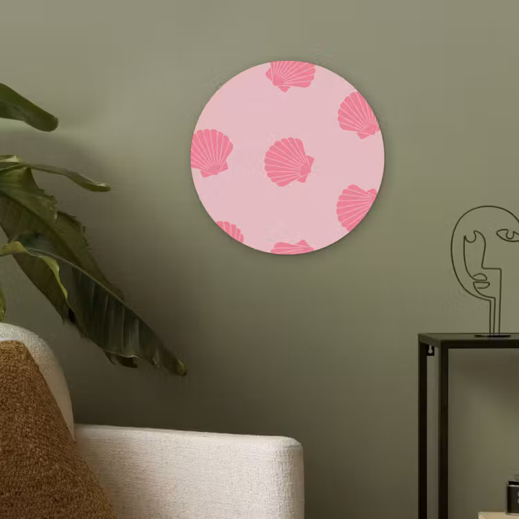 Schelp - Patroon - Zee - Modern - Roze Akoestische PET Vilt - Rond klein -sfeer2