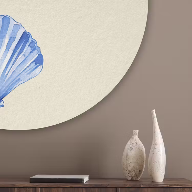 Schelpen - Blauw - Beige Akoestische PET Vilt - Rond klein -sfeer5_closeup