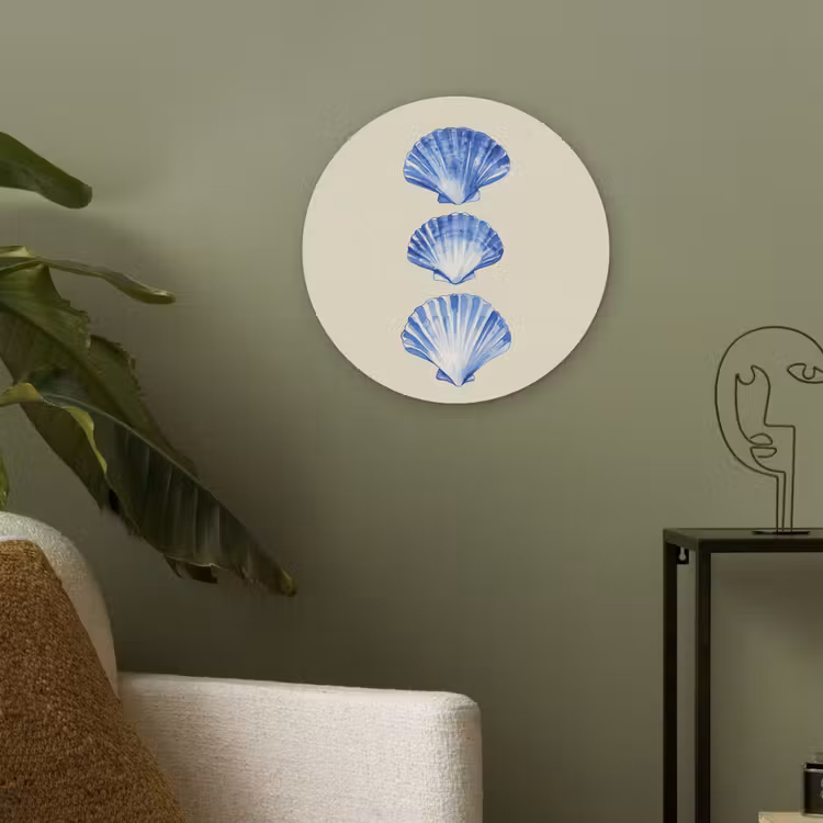 Schelpen - Blauw - Beige Akoestische PET Vilt - Rond klein -sfeer2
