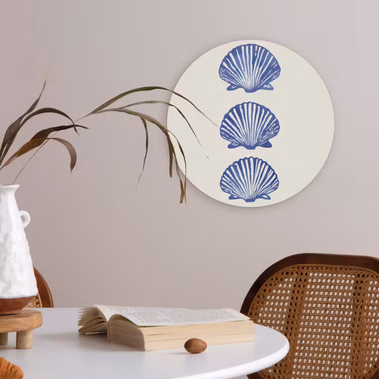 Schelpen - Blauw - Patroon Akoestische PET Vilt - Rond klein -sfeer3