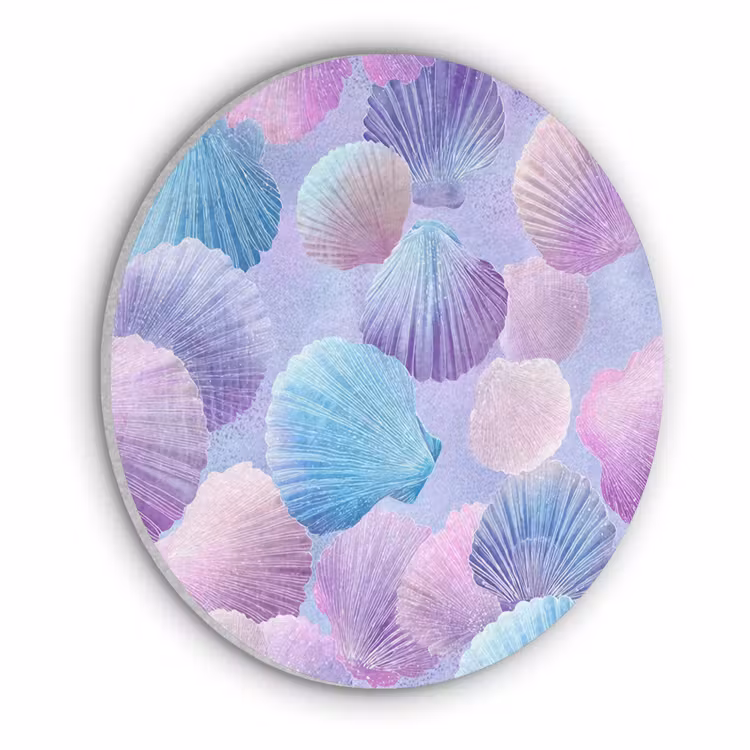 Schelpen - Paars - Blauw - Patroon Akoestische PET Vilt - Rond klein -3d