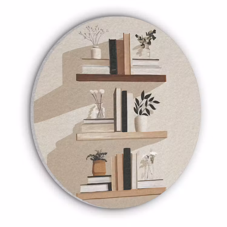 Plankjes - Boeken - Vaasjes - Planten Akoestische PET Vilt - Rond klein -3d
