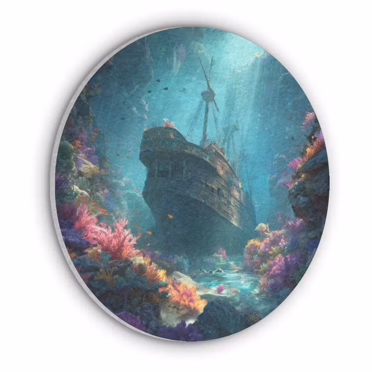Schip - Hout - Koraalriffen - Zonlicht Akoestische PET Vilt - Rond klein -3d