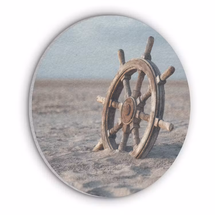 Scheepsstuur - Hout - Bruin - Zand Akoestische PET Vilt - Rond klein -3d