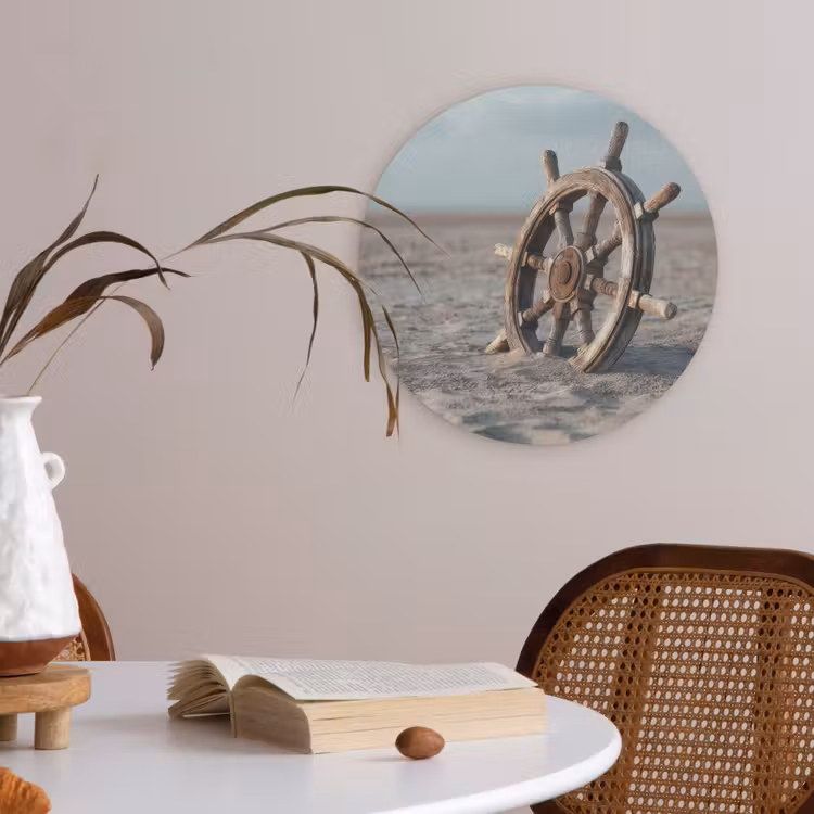 Scheepsstuur - Hout - Bruin - Zand Akoestische PET Vilt - Rond klein -sfeer3