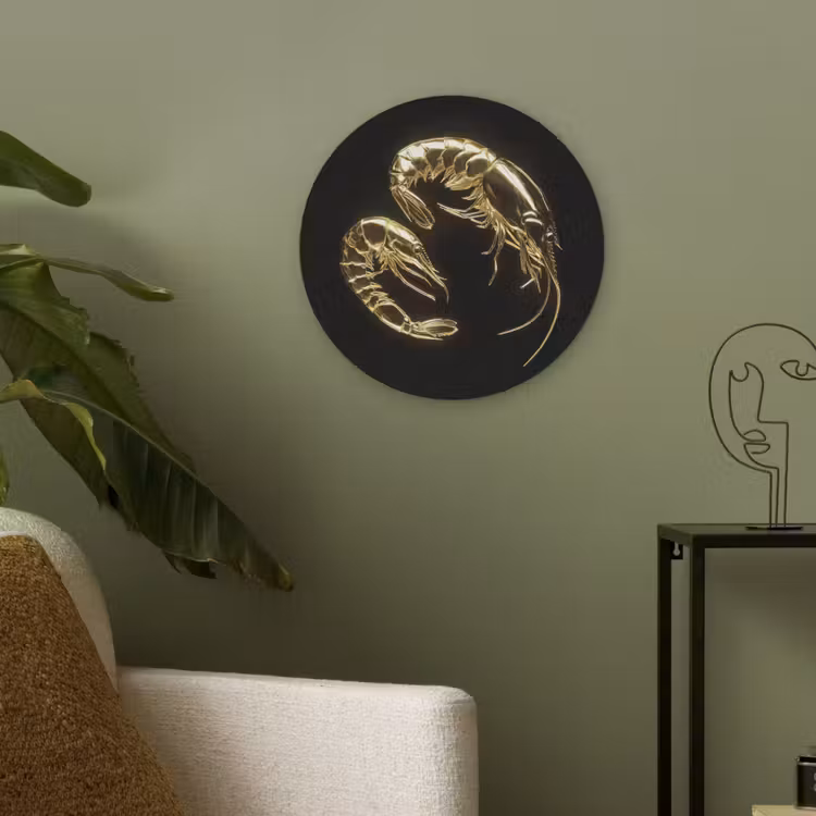 Garnalen - Zwart - Goud - Dieren Akoestische PET Vilt - Rond klein -sfeer2