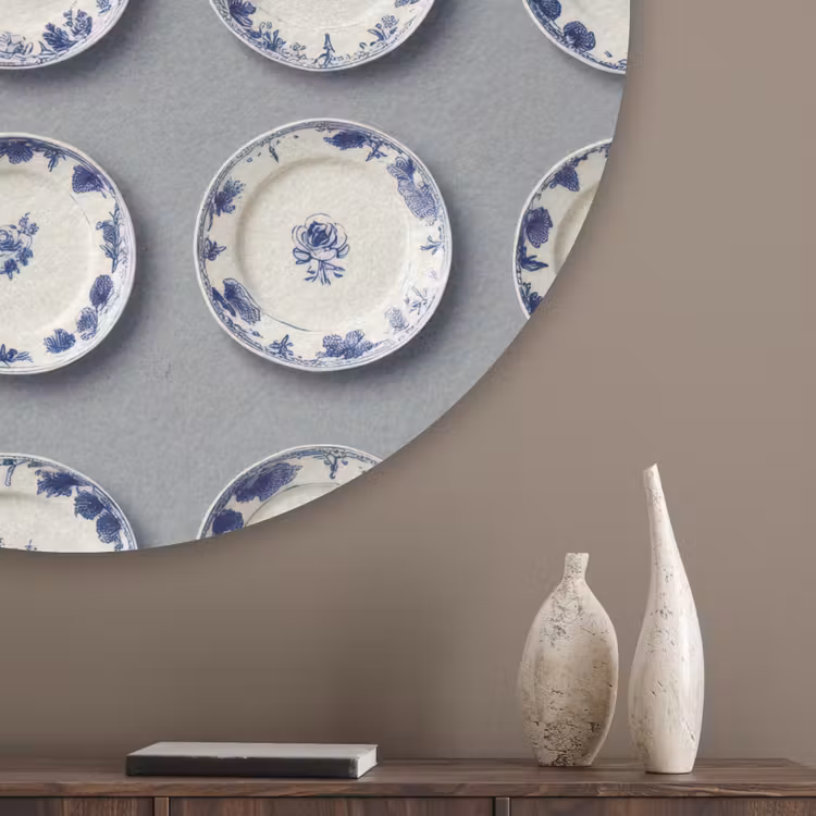 Borden - Bloemen - Blauw - Wit Akoestische PET Vilt - Rond klein 838 -sfeer5_closeup