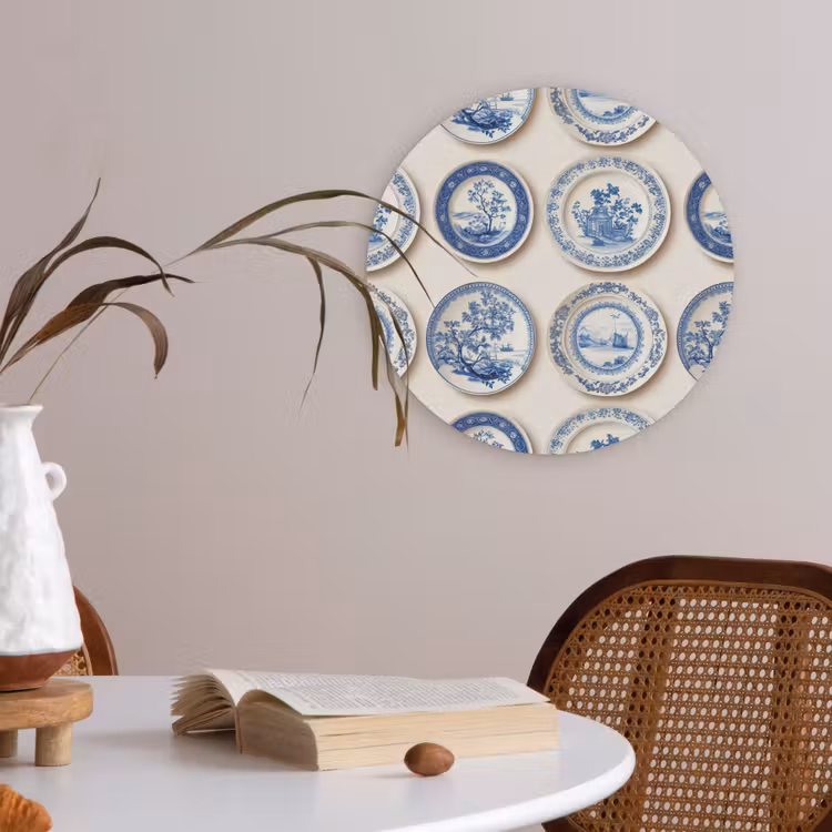 Borden - Bomen - Planten - Blauw Akoestische PET Vilt - Rond klein 838 -sfeer3