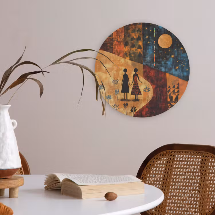 Silhouetten - Abstract - Zon - Maan Akoestische PET Vilt - Rond klein -sfeer3