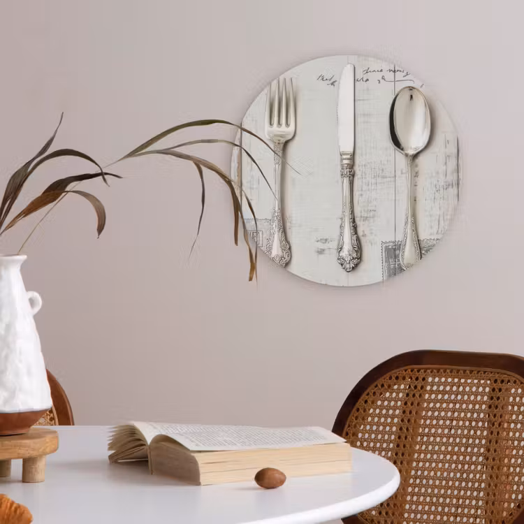 Zilver - Bestek - Hout Akoestische PET Vilt - Rond klein -sfeer3