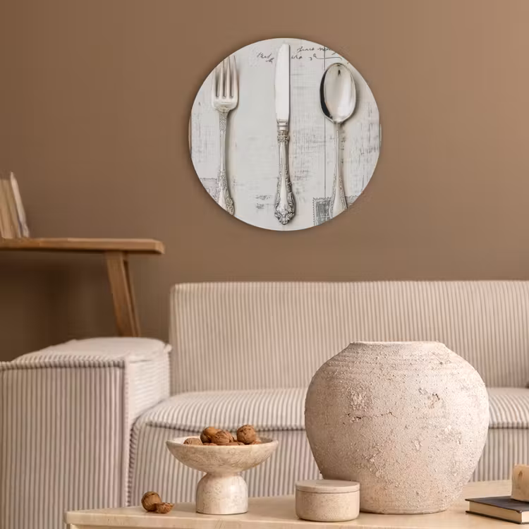 Zilver - Bestek - Hout Akoestische PET Vilt - Rond klein -sfeer1