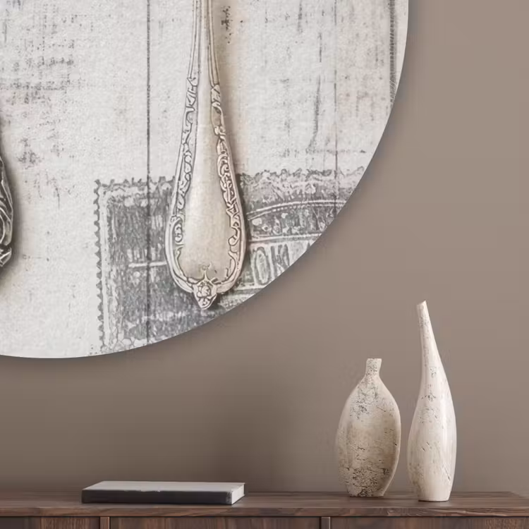 Zilver - Bestek - Hout Akoestische PET Vilt - Rond klein -sfeer5_closeup