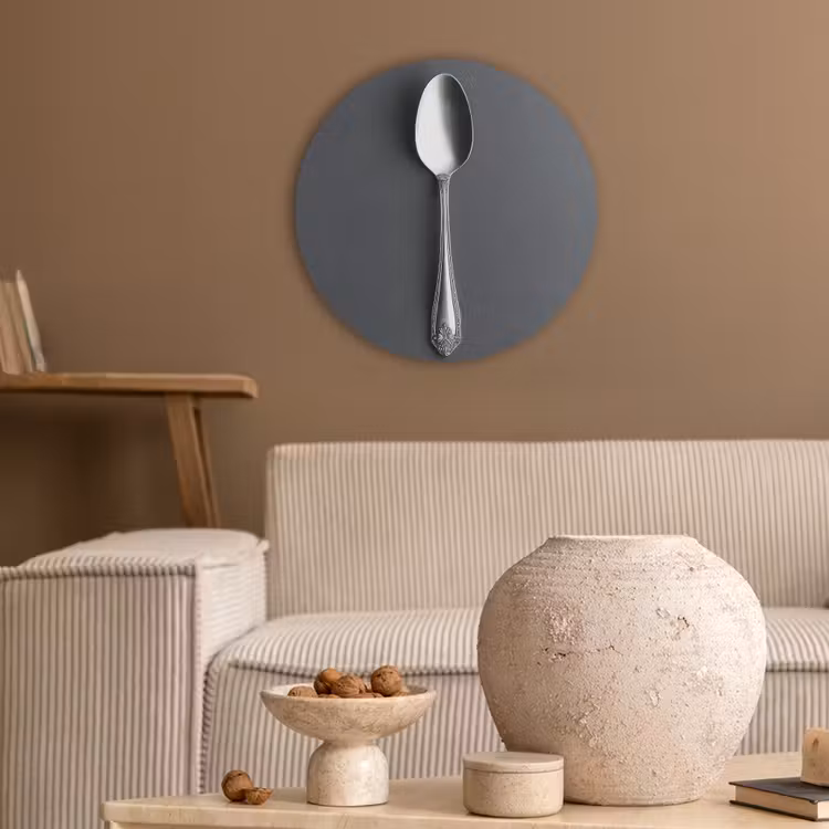 Zilver - Metaal - Lepel Akoestische PET Vilt - Rond klein -sfeer1