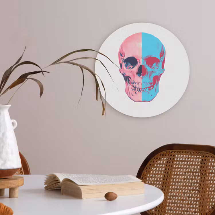 Schedel - Grafisch - Roze - Verdeeld Akoestische PET Vilt - Rond klein -sfeer3