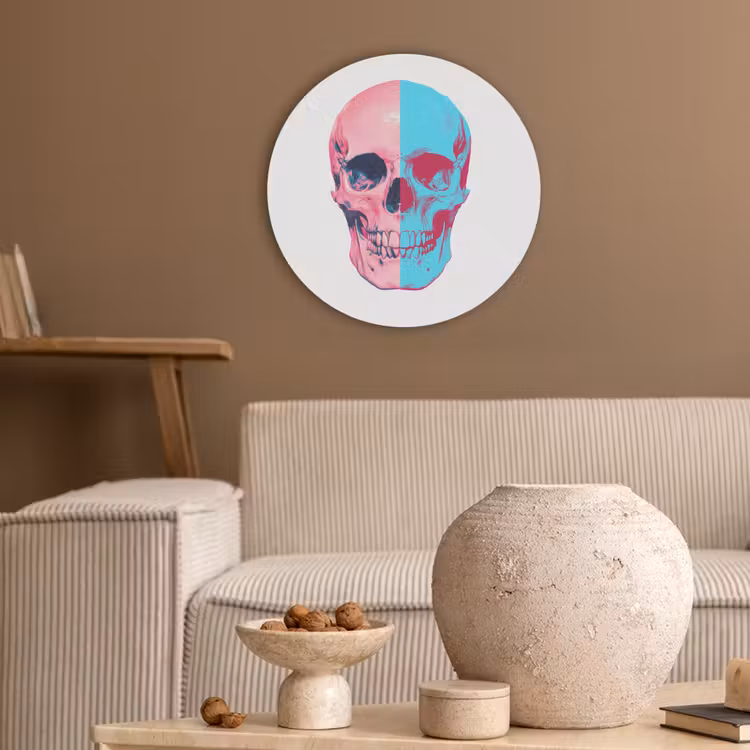 Schedel - Grafisch - Roze - Verdeeld Akoestische PET Vilt - Rond klein -sfeer1