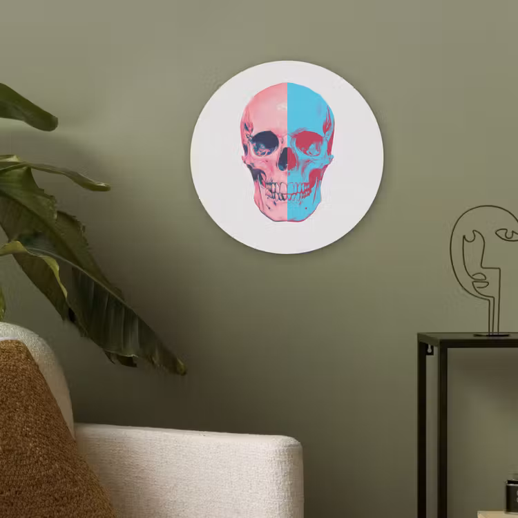 Schedel - Grafisch - Roze - Verdeeld Akoestische PET Vilt - Rond klein -sfeer2