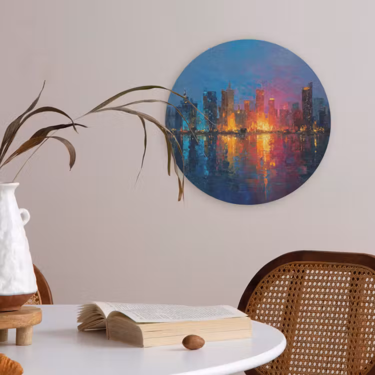 Skyline - Penseelstreken - Donkerblauw - Lichtgevend Akoestische PET Vilt - Rond klein -sfeer3