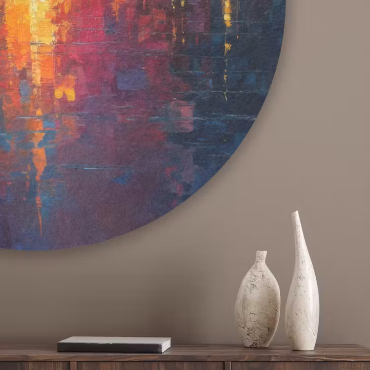 Skyline - Penseelstreken - Donkerblauw - Lichtgevend Akoestische PET Vilt - Rond klein -sfeer5_closeup