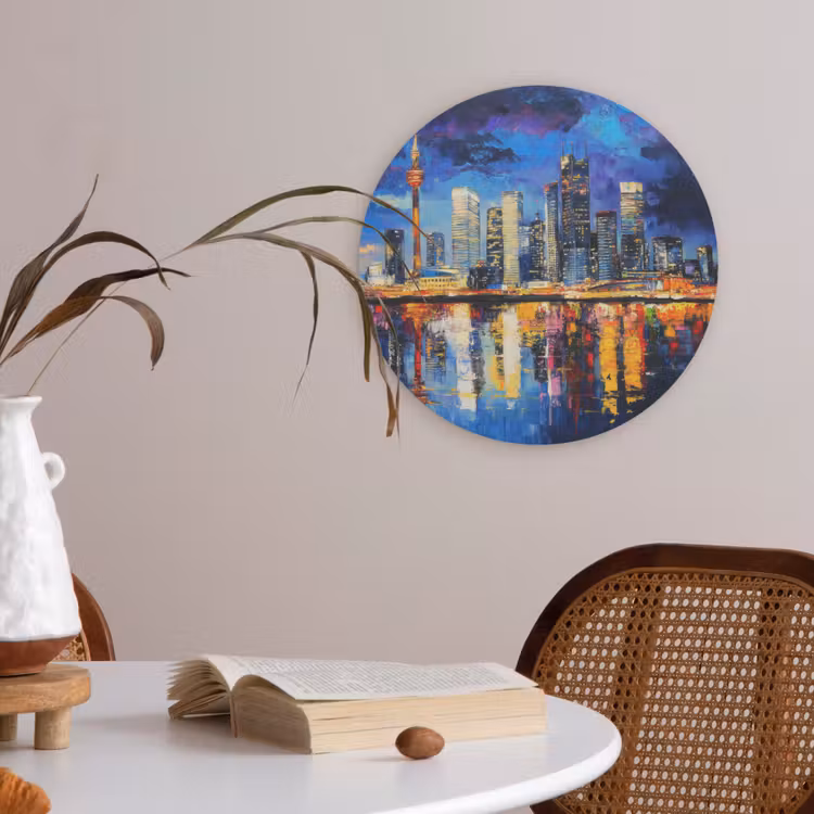 Skyline Toronto - Modern - Stadslicht - Blauw Akoestische PET Vilt - Rond klein -sfeer3