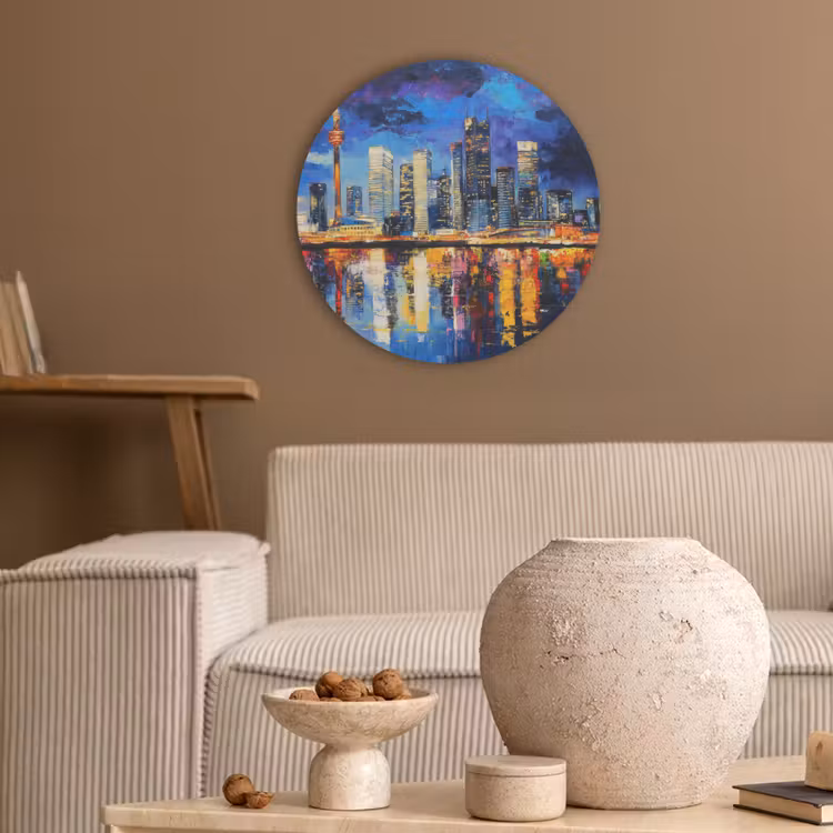Skyline Toronto - Modern - Stadslicht - Blauw Akoestische PET Vilt - Rond klein -sfeer1