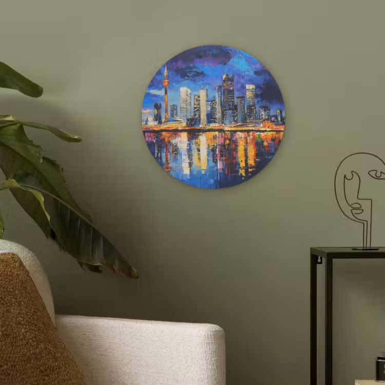 Skyline Toronto - Modern - Stadslicht - Blauw Akoestische PET Vilt - Rond klein -sfeer2