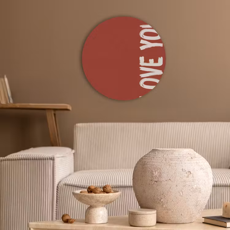 Schuin - Loveyou - Rood Akoestische PET Vilt - Rond klein -sfeer1